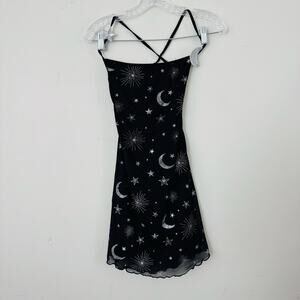 ollz kill Trickz N Treatz Black Dress With Stars And Moon Print womans Size L
